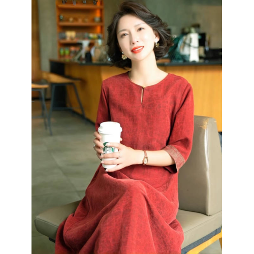 香雲紗真絲連衣裙女夏季高檔中老年媽媽桑蠶絲大碼婚宴禮服裙子