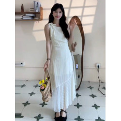 無袖白色連衣裙子女夏季2025新款夏日絕美吊帶長裙輕熟小衆不撞款
