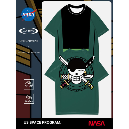NASA海賊王聯名短袖男T恤夏季航海王路飛索隆艾斯二次元衣服體恤
