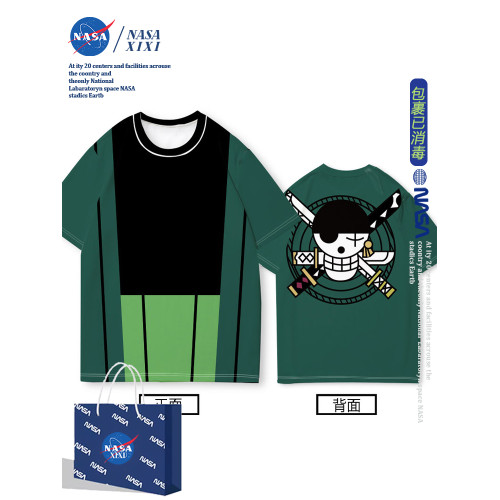 NASA海賊王聯名短袖男T恤夏季航海王路飛索隆艾斯二次元衣服體恤