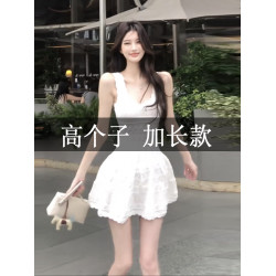 高個子172加長版夏季白色無袖冰絲吊帶連衣裙氣質收腰顯瘦a字短裙