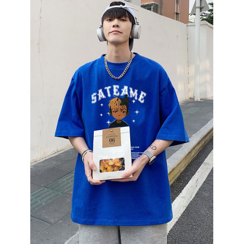 100%純棉短袖男t恤夏季新款潮牌復古印花青少年ins潮流痞帥半袖衫