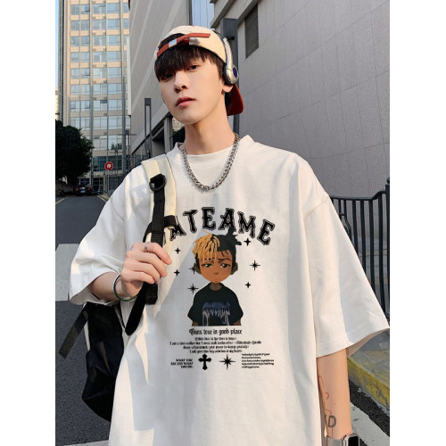 100%純棉短袖男t恤夏季新款潮牌復古印花青少年ins潮流痞帥半袖衫
