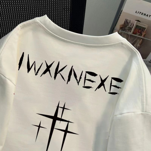 美式潮牌街頭hiphop十字架印花短袖男T恤夏季高街帥氣青少年上衣