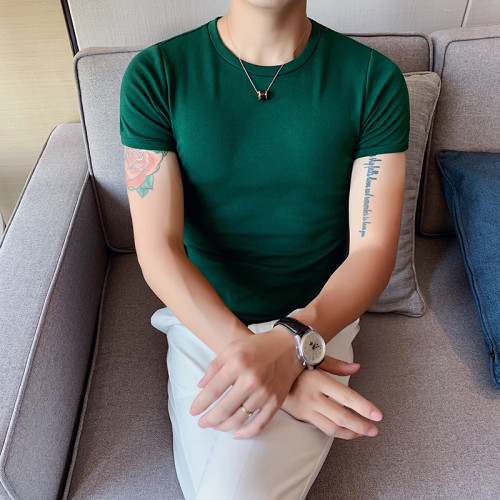 香港短袖男t恤韓版修身半袖男士緊身體恤純色長袖純棉衣服打底衫