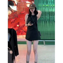 法式黑色無袖背心連衣裙女裝2025夏季新款辣妹氣質收腰小個子短裙