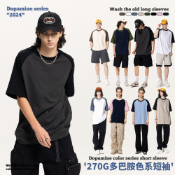 RS男裝|270G重磅插肩袖短袖t恤男女同款ins潮牌純棉短袖t恤男T恤