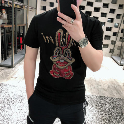 帝維尚潮牌短袖男t恤圓領春夏新款燙鑽兔子國潮休閒修身大碼上衣