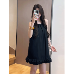 設計感下擺花邊拼接背心連衣裙女2025夏季新款氣質感無袖A字短裙