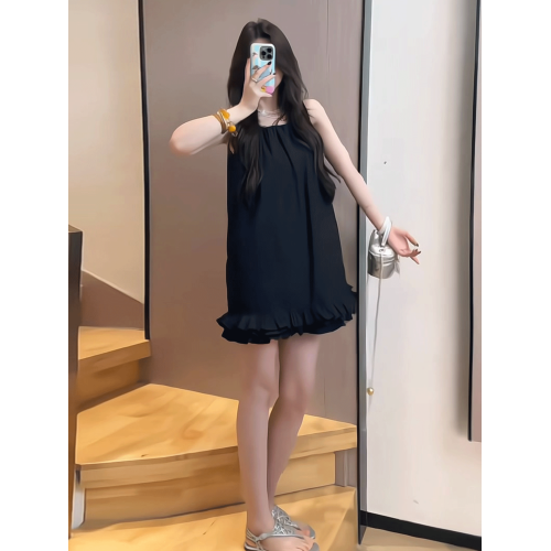 設計感下擺花邊拼接背心連衣裙女2025夏季新款氣質感無袖A字短裙