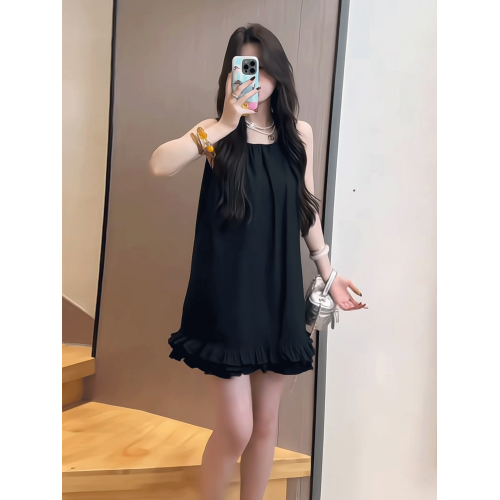 設計感下擺花邊拼接背心連衣裙女2025夏季新款氣質感無袖A字短裙
