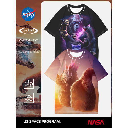 NASA哥斯拉大戰金剛短袖男T恤夏季體恤電影怪獸之王基多拉衣服潮