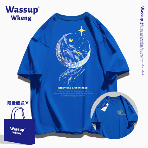 wassup聯名黑色短袖男t恤2025新款夏季潮牌純棉寬松青少年男上衣