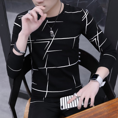 長袖男t恤秋季圓領潮流修身衛衣薄款學I生個性韓版上衣服秋裝男裝