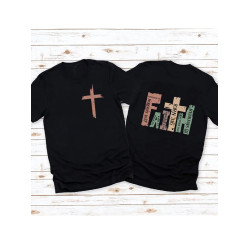 Faith Cross Motivational Religious Men T Shirt前後彩印男T恤