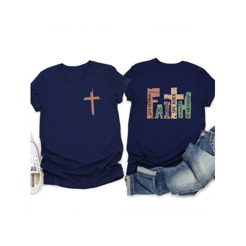 Faith Cross Motivational Religious Men T Shirt前後彩印男T恤
