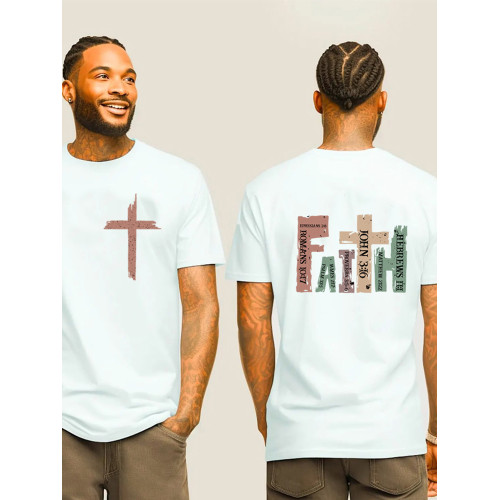 Faith Cross Motivational Religious Men T Shirt前後彩印男T恤