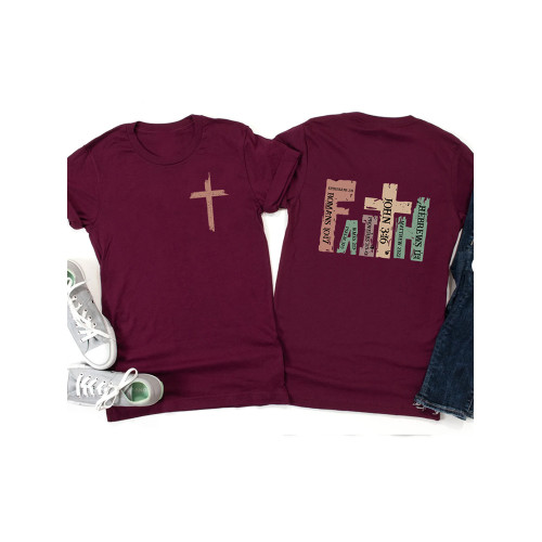 Faith Cross Motivational Religious Men T Shirt前後彩印男T恤