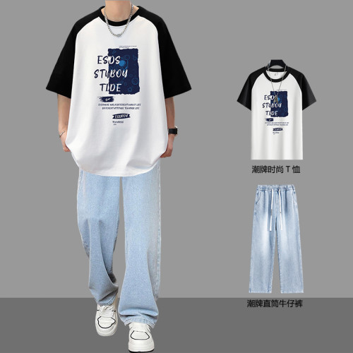 純棉短袖男t恤2025夏季潮流潮牌青少年打底衫半袖上衣服學生套裝