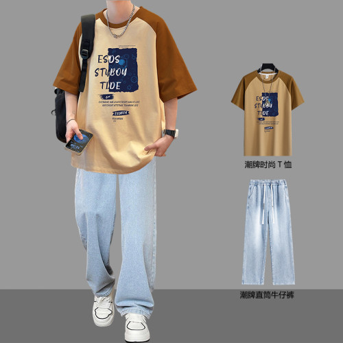 純棉短袖男t恤2025夏季潮流潮牌青少年打底衫半袖上衣服學生套裝