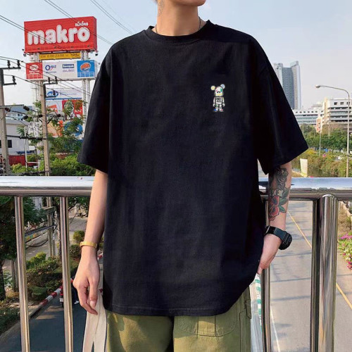 純棉短袖t恤重磅男T恤港風潮牌大碼寬松圓領體恤印花打底衫