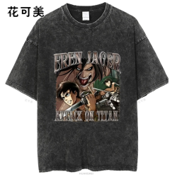 歐美潮牌搞笑創意滑稽圓領寬松潮牌卡通印花水洗做舊短袖男t恤