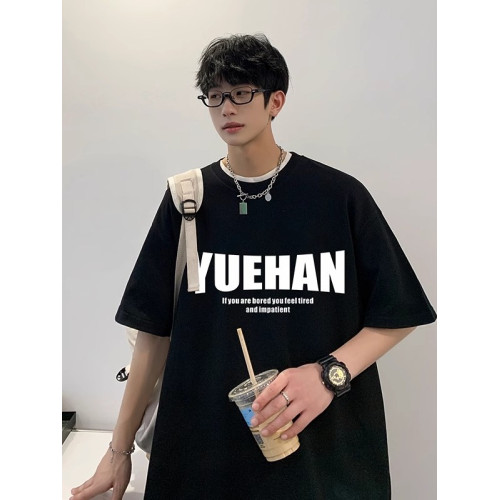 純棉短袖字母印花男t恤夏季男款潮流寬松百搭休閒港風圓領半袖ins