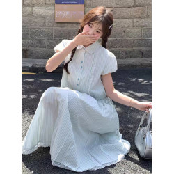 娃娃領條紋襯衫連衣裙子女夏季2025新款夏日巨好看穿搭配一整套裝