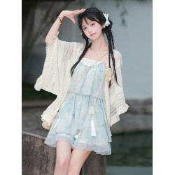 海鹽少女原創新中式連衣裙女夏小個子裙子日常度假海邊吊帶裙套裝