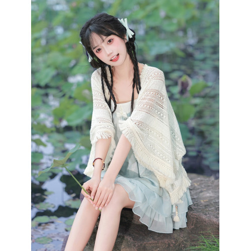 海鹽少女原創新中式連衣裙女夏小個子裙子日常度假海邊吊帶裙套裝