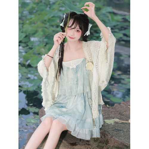 海鹽少女原創新中式連衣裙女夏小個子裙子日常度假海邊吊帶裙套裝