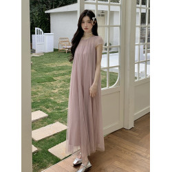 粉色薄紗連衣裙女2025新款初夏穿搭法式溫柔風絕美超仙仙女裙長裙