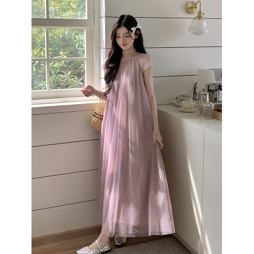 粉色薄紗連衣裙女2025新款初夏穿搭法式溫柔風絕美超仙仙女裙長裙