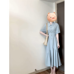 法式襯衫連衣裙女2025穿搭新款夏巨好看通勤大方的小個子氣質長裙