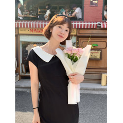【天鵞劇場】法兒家 2025新款撞色長裙女夏季氣質感黑色連衣裙