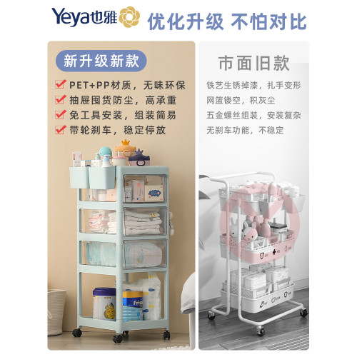 也雅嬰兒收納推車小置物架寶寶喂養台護理用品新生兒收納架手推車