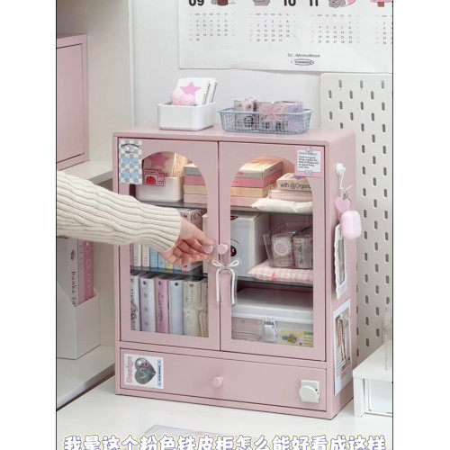 桌面鐵皮小收納櫃子帶門文具化妝品手賬宿舍書桌學生置物架收納盒