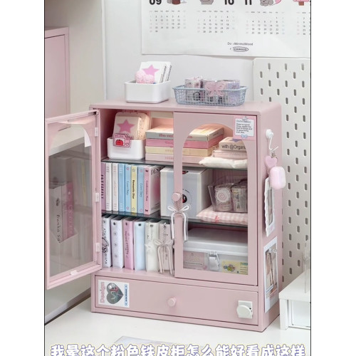 桌面鐵皮小收納櫃子帶門文具化妝品手賬宿舍書桌學生置物架收納盒
