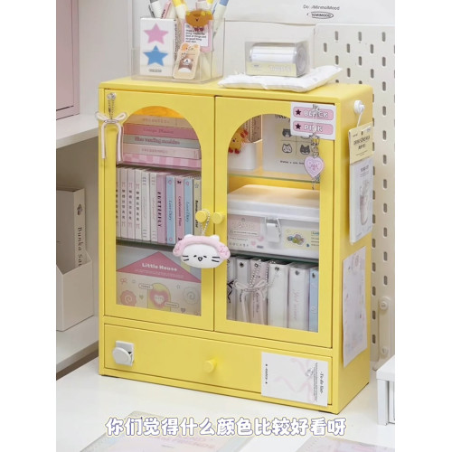 桌面鐵皮小收納櫃帶門文具化妝品手賬宿舍書桌學生置物架子收納盒