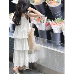 女童連衣裙夏裝2025新款洋氣女孩吊帶裙中大童休閒寬松蛋糕公主裙