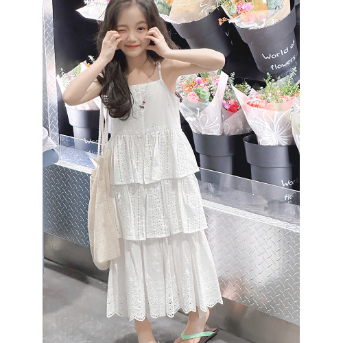 女童連衣裙夏裝2025新款洋氣女孩吊帶裙中大童休閒寬松蛋糕公主裙