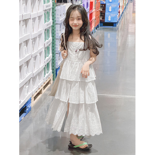 女童連衣裙夏裝2025新款洋氣女孩吊帶裙中大童休閒寬松蛋糕公主裙