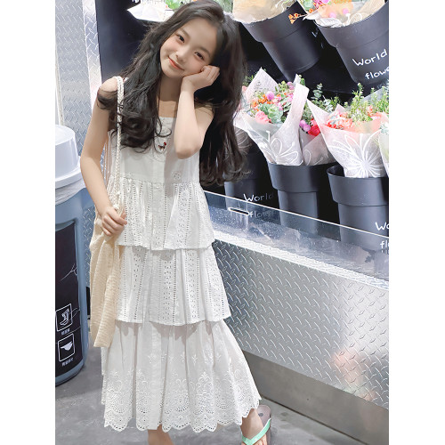 女童連衣裙夏裝2025新款洋氣女孩吊帶裙中大童休閒寬松蛋糕公主裙