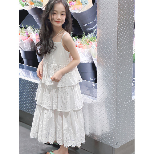 女童連衣裙夏裝2025新款洋氣女孩吊帶裙中大童休閒寬松蛋糕公主裙