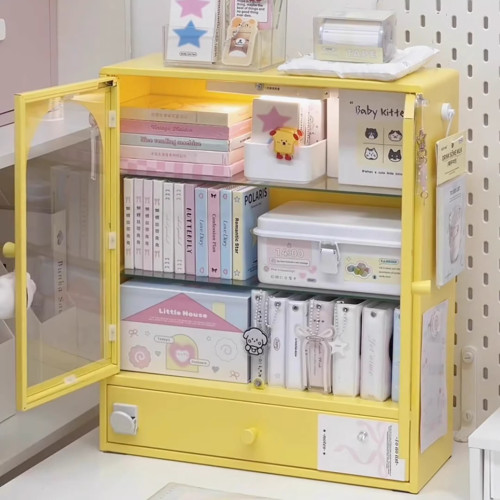 桌面鐵皮小收納櫃帶門文具化妝品手賬宿舍書桌學生置物架子收納盒