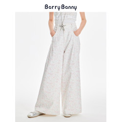 BarryBanny女童滿印小魚純棉濶腿褲夏季新款中大童休閒寬松直筒褲