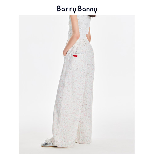BarryBanny女童滿印小魚純棉濶腿褲夏季新款中大童休閒寬松直筒褲