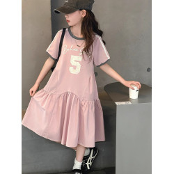 女童休閒連衣裙2025新款夏季兒童洋氣時髦中大童寬松純棉裙子韓版