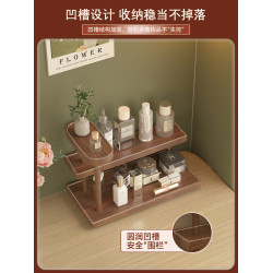 高級感桌面化妝品胡桃色置物架多功能多層襍物轉角小收納架