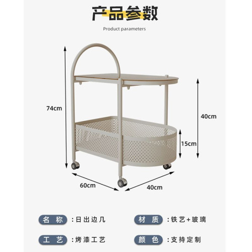 奶油風網紅小推車玻璃邊幾可移動小茶幾置物架帶輪子桌子沙發邊櫃